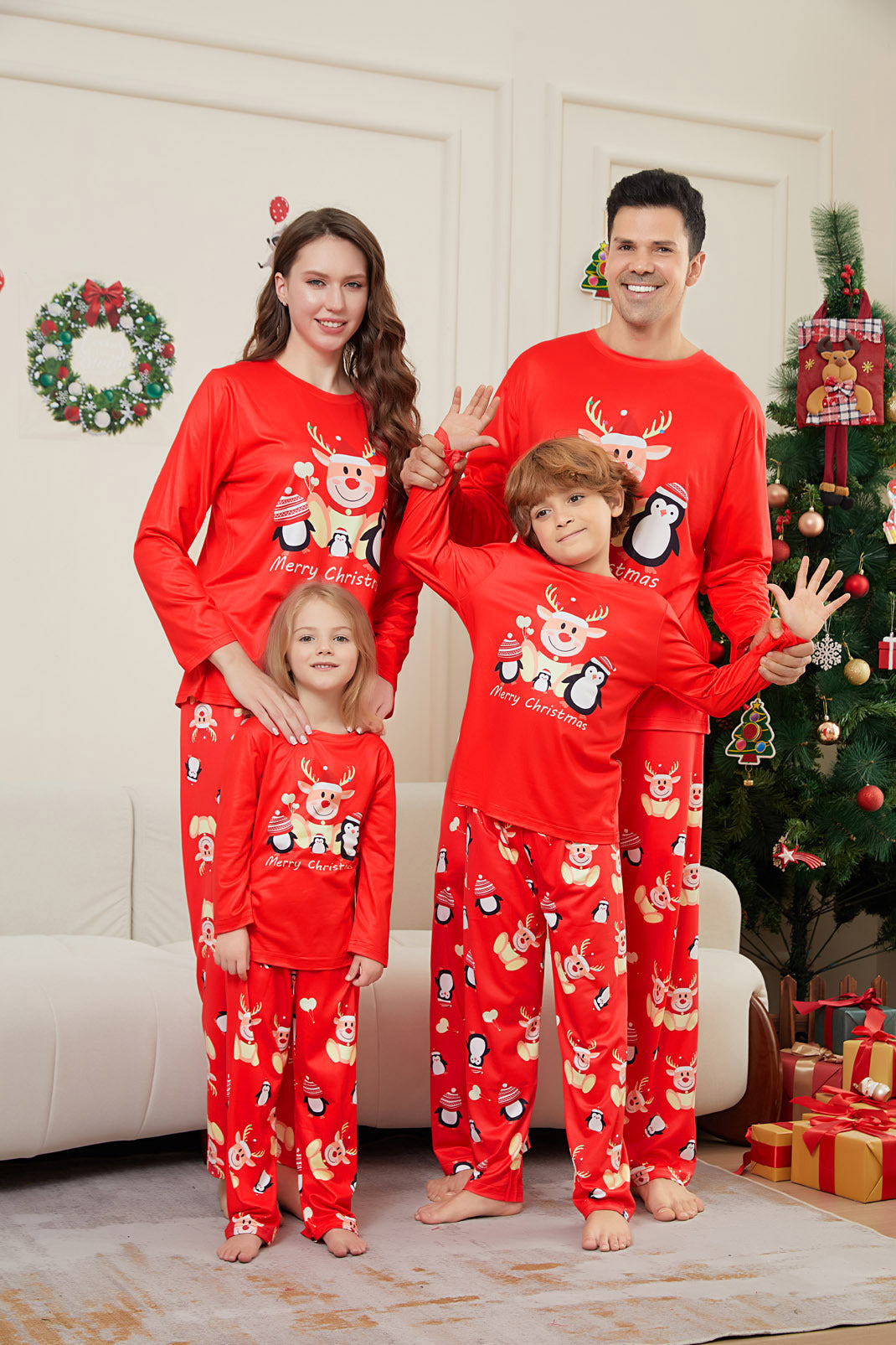 Christmas Deer Penguin Letter Print Family Matching Pajamas Sleepwear