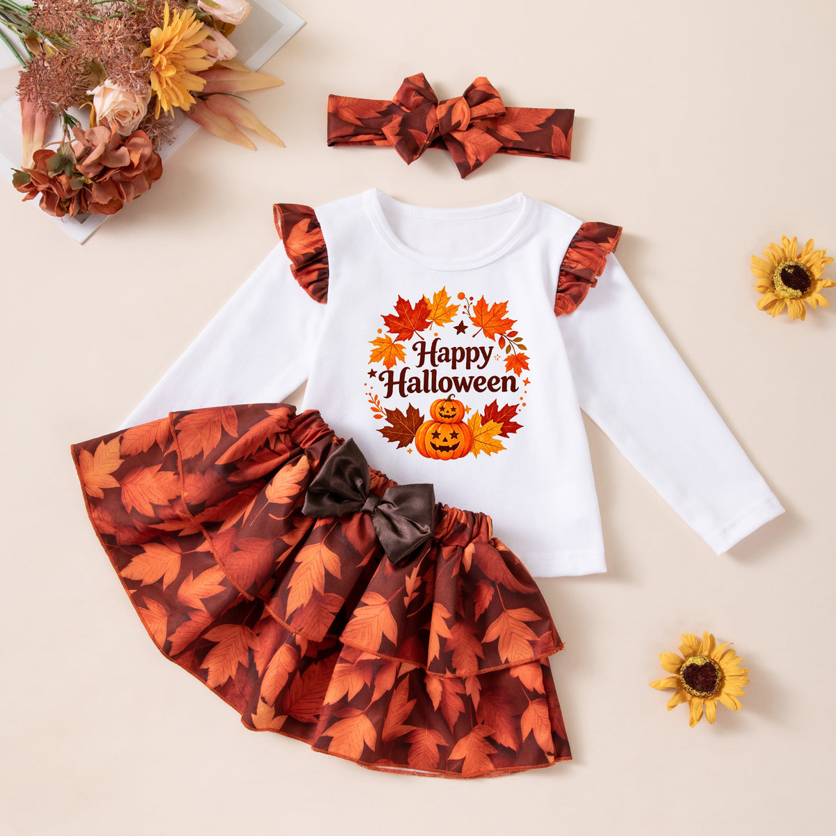 Girls' Maple Leaf 3-Piece Thanksgiving Outfit Set