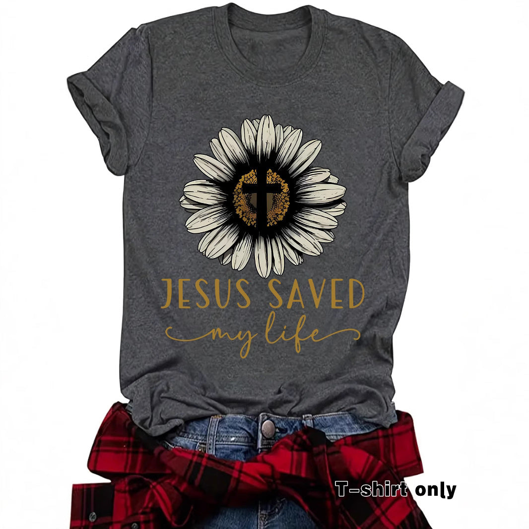 Jesus saved my life flower cross short sleeved shirt