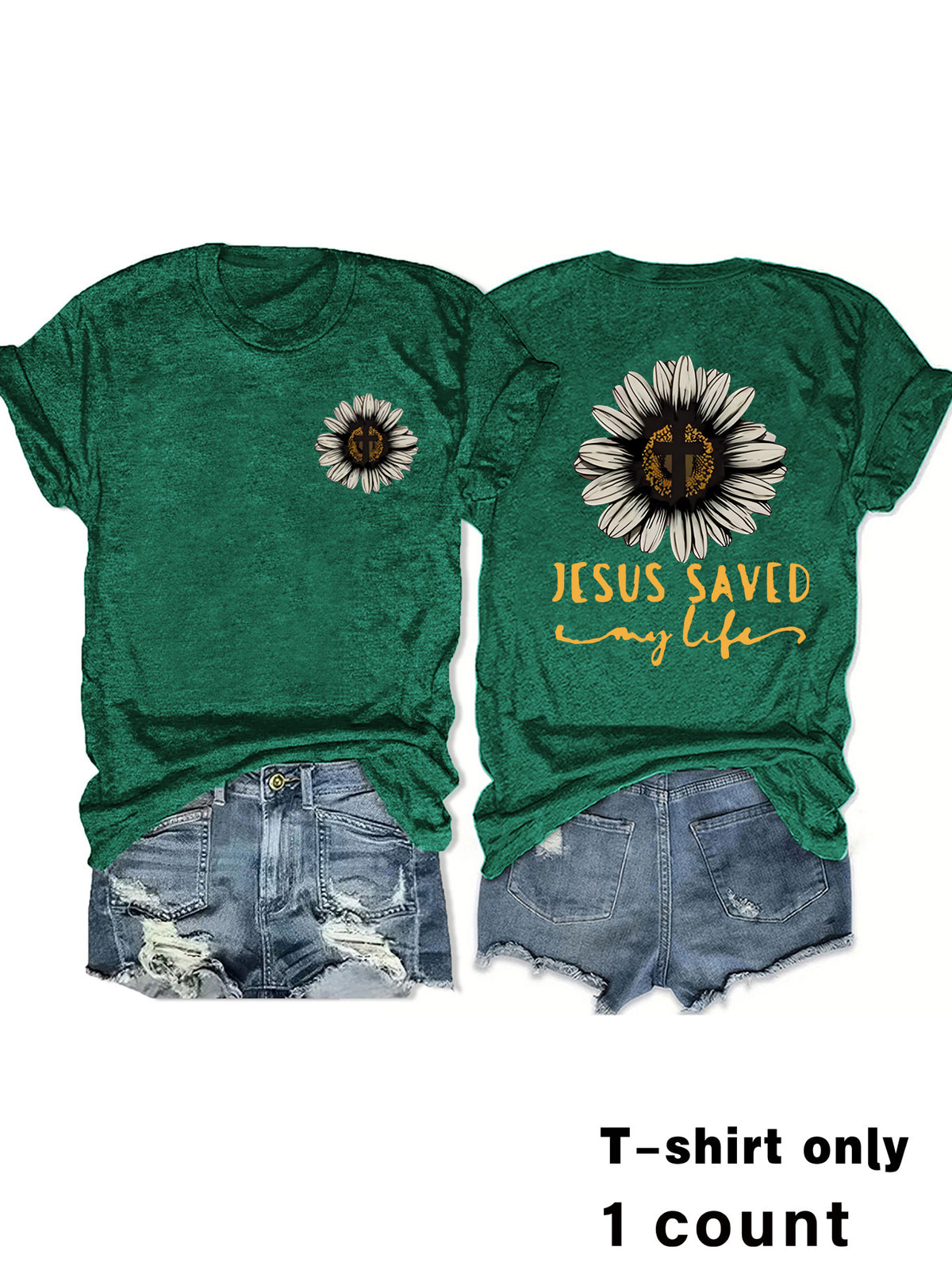 T-shirt Girl Jesus Saved My Life Flower Cross