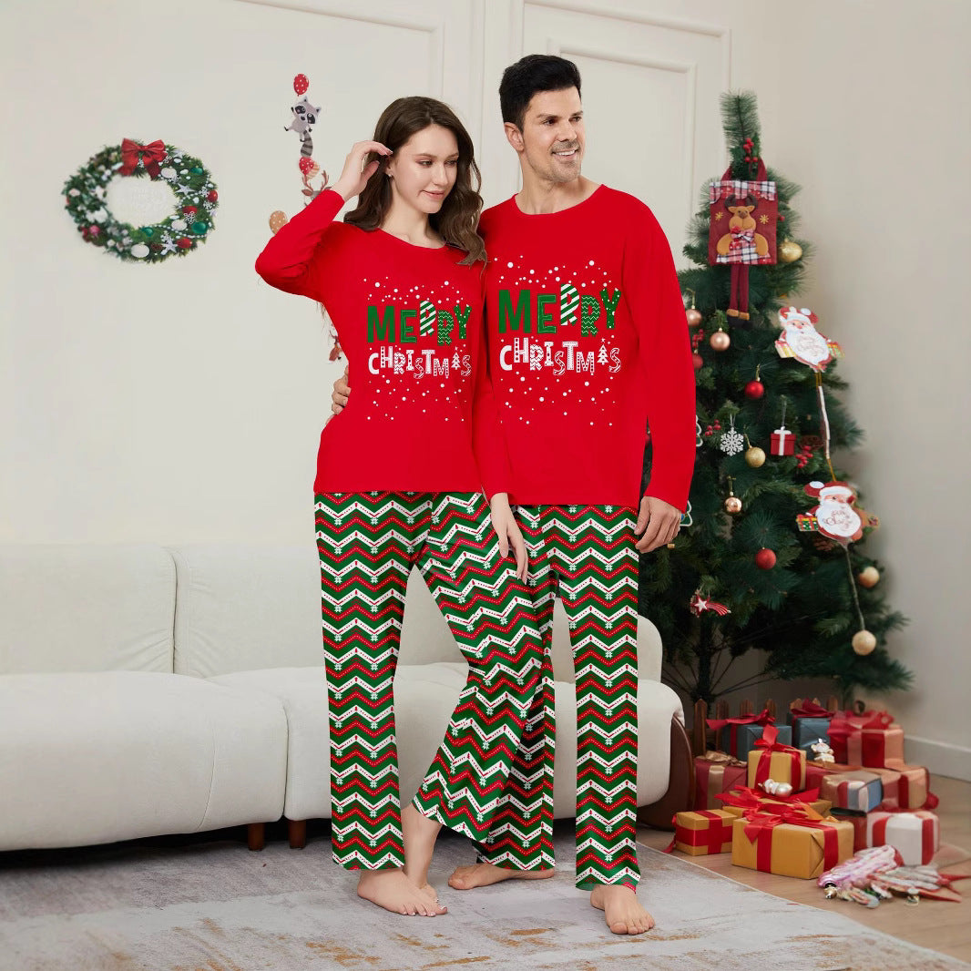 Christmas Family Matching Pajamas with Snowflake Letter Stripe Print, Casual Home Wear Sleepwear