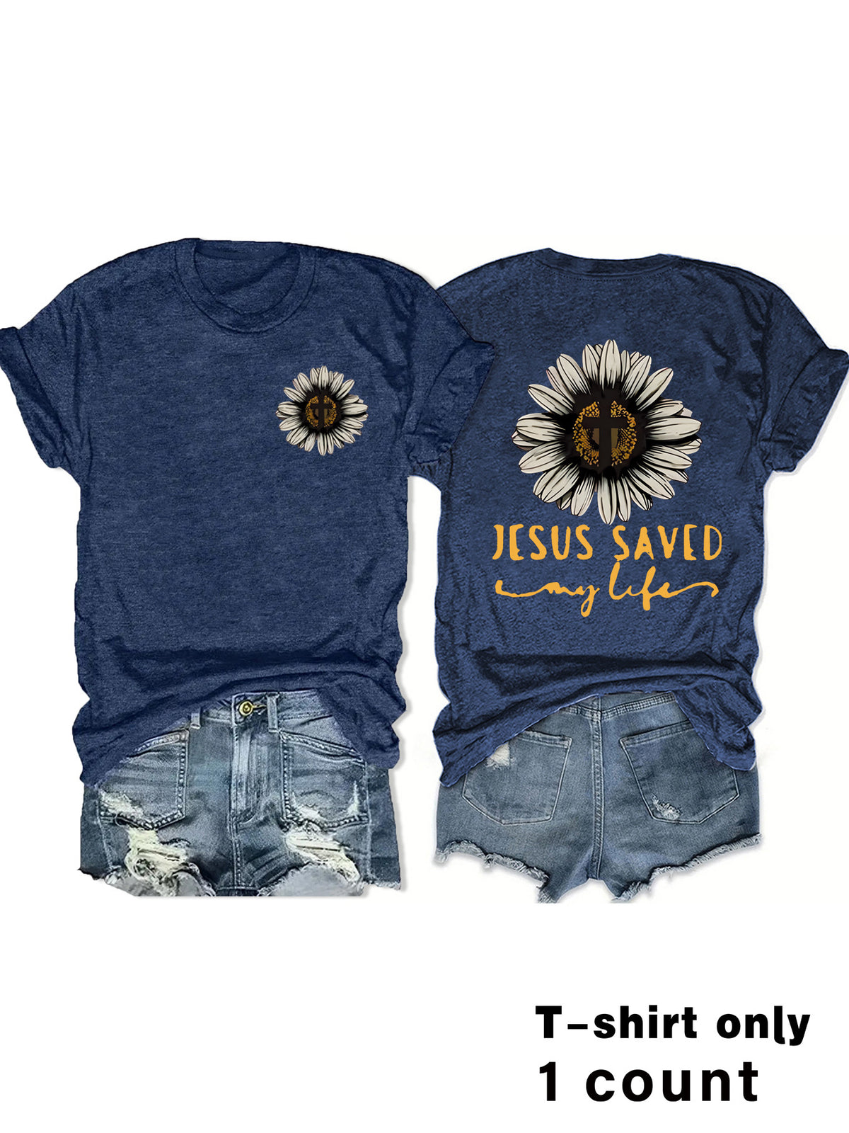 T-shirt Girl Jesus Saved My Life Flower Cross