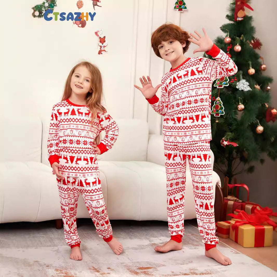 Christmas Tree Deer Snowflake Printed Family Matching Pajamas Sleepwear