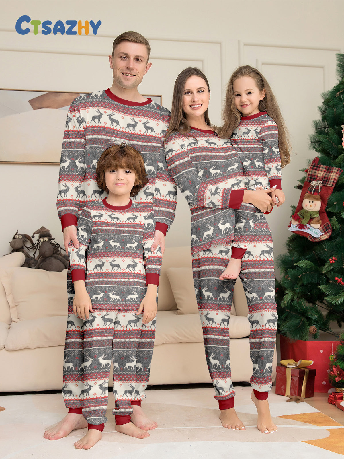 Christmas Deer Stripe Christmas Family Matching Pajamas Printed Home Wear Sleepwear