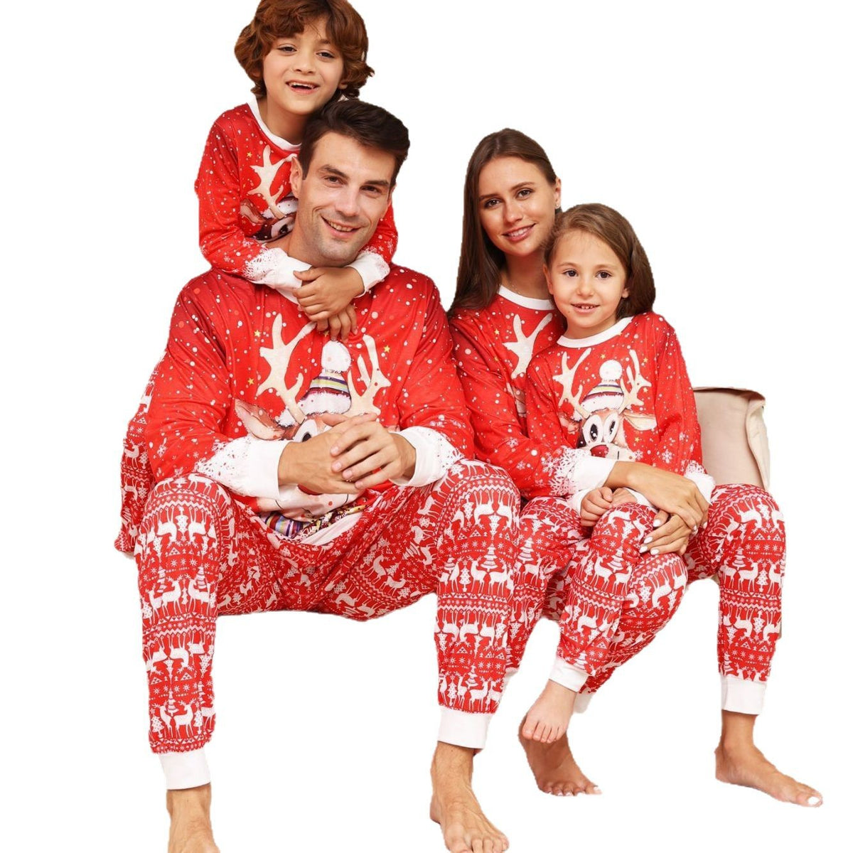 Christmas Cartoon Snowflake Deer Family Matching Pajamas Printed Home Wear Sleepwear