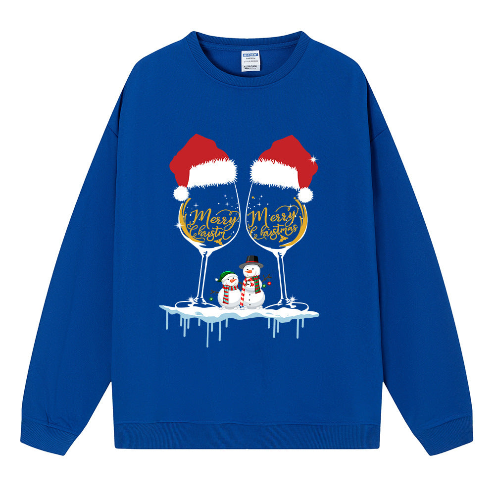Christmas ladies hoodie Christmas hat red wine snowman print
