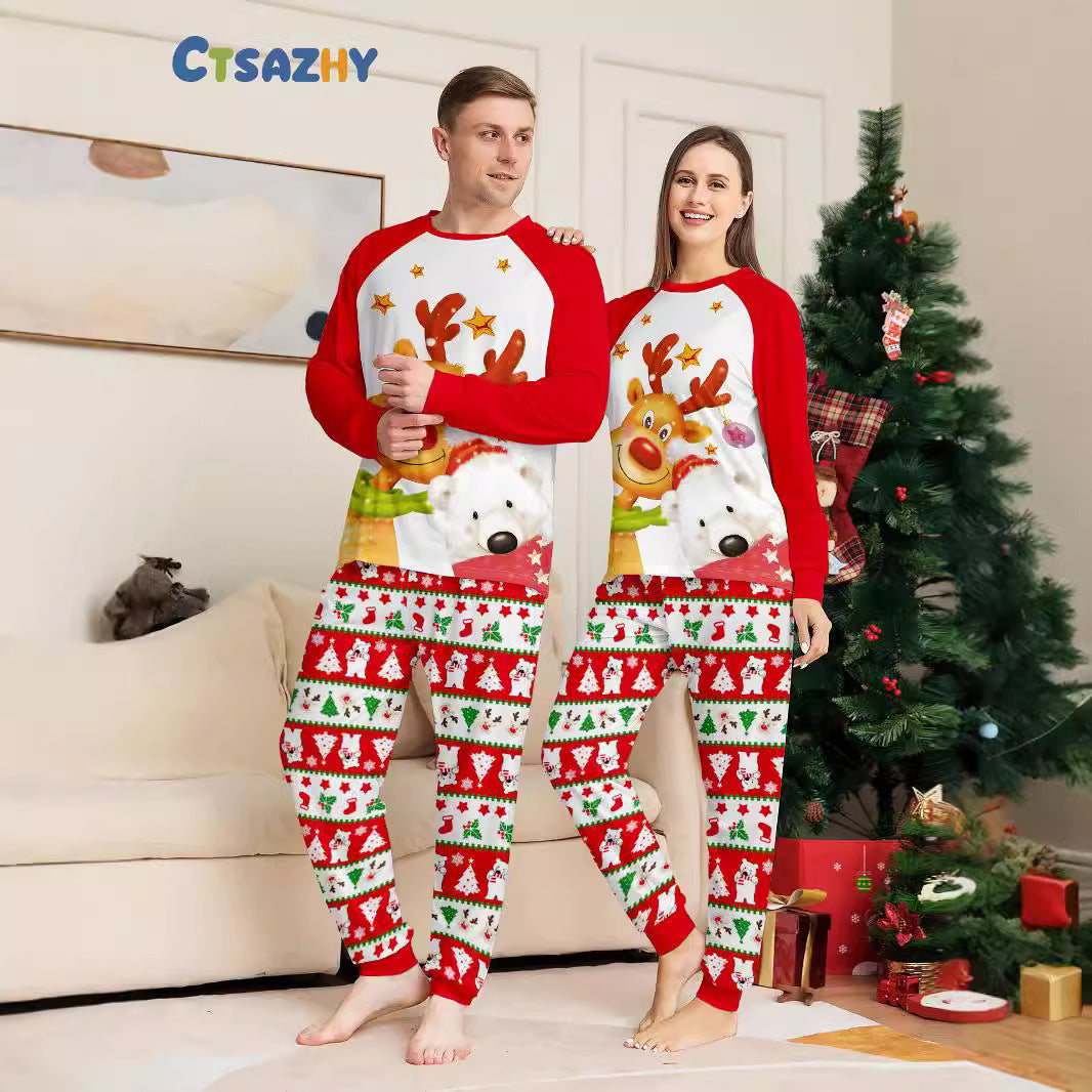 Christmas Deer Snowflake Bear Printed Pajamas for Family Comfortable Home Wear