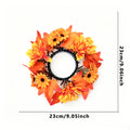 Artificial Flower Wreath with Maple Leaves and Sunflowers, Table Centerpiece for Living Room, Thanksgiving and Harvest Festival Decoration, Candle Holder Wreath