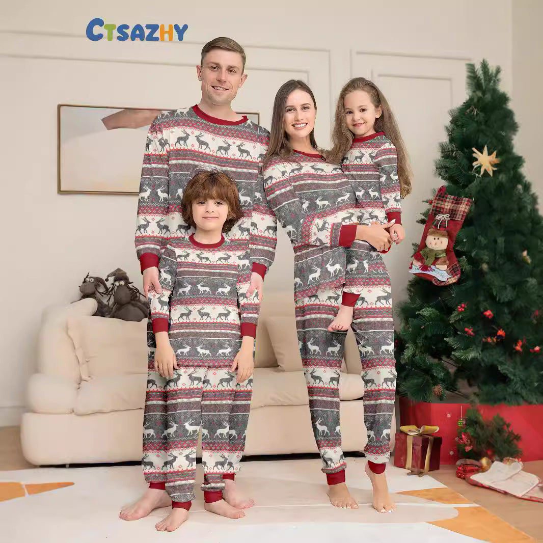 Christmas Deer Stripe Christmas Family Matching Pajamas Printed Home Wear Sleepwear