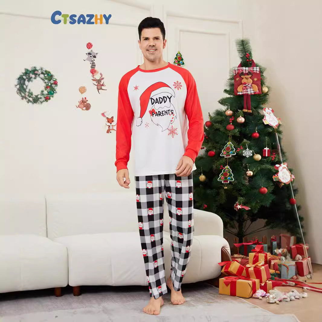 Christmas Santa Claus Letter Plaid Christmas Family Matching Printed Loungewear Pajamas
