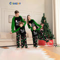 Christmas Family Matching Pajamas Long Sleeve and Pants with Christmas Tree, Santa Claus Letters Green Home Wear