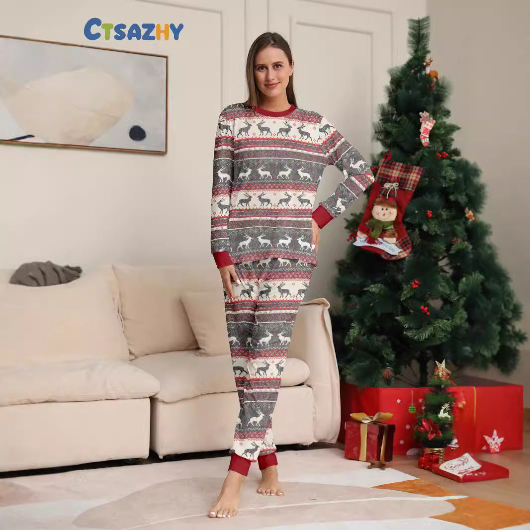 Christmas Deer Stripe Christmas Family Matching Pajamas Printed Home Wear Sleepwear