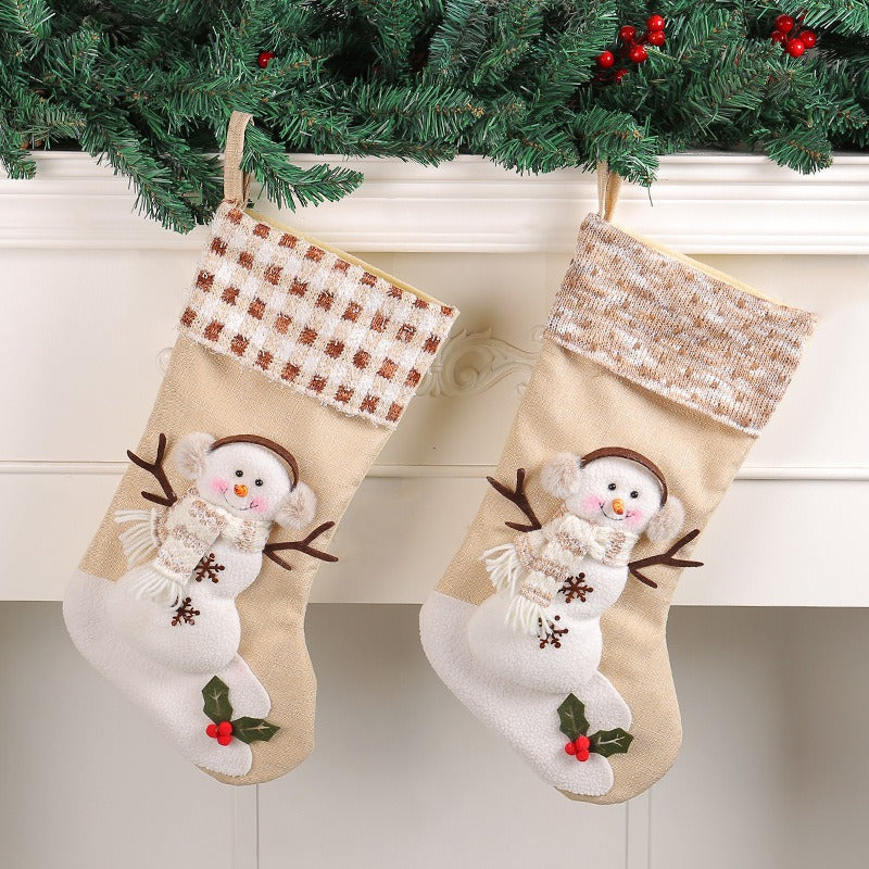 Christmas Decorations Large Christmas Socks Gift Bag Snowman Christmas Socks Checkered Striped Sock Mouth Christmas Tree Pendant