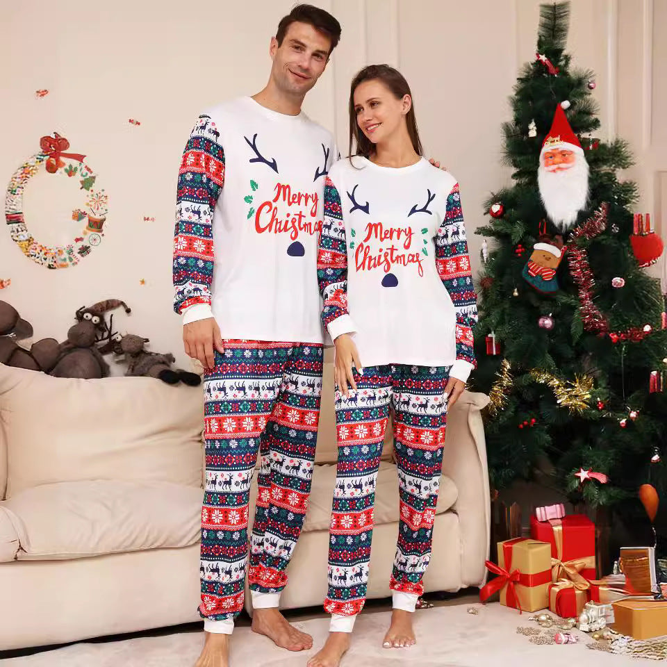 Christmas Family Matching Pajamas with Snowman, Flower, Deer and Letter Print, Comfortable Home Wear