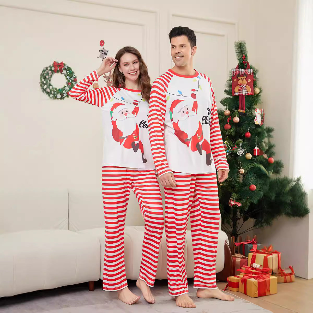 Christmas Santa Claus Snowflake Letter Print Family Matching Pajamas Sleepwear