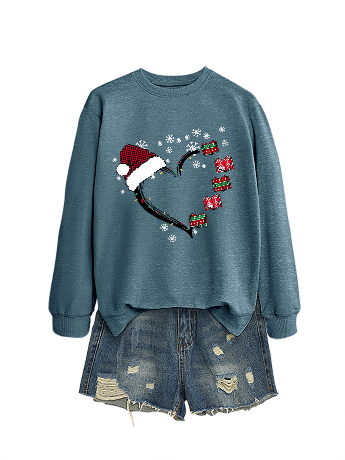 Christmas hat snowflake heart-shaped book colorful lights hoodie