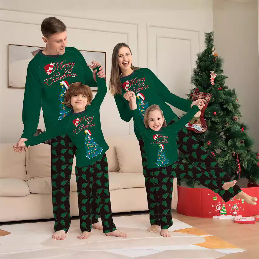 Family Christmas Matching Pajamas Long Sleeve Christmas Tree Home Wear Sleepwear