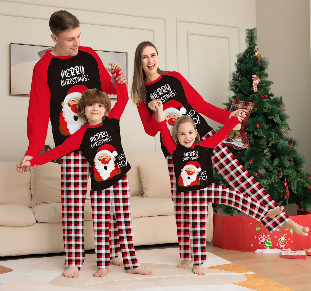 Letter Checkered Christmas Family Matching Printed Loungewear Pajamas