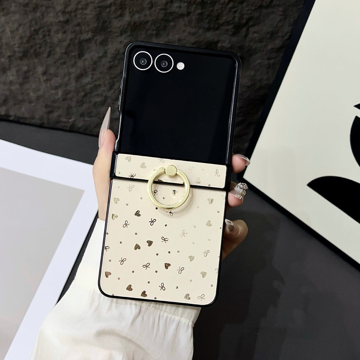 Compatible with Samsung Z Flip7 Glitter Star Ring Holder Metal Clip for Z Flip5/4 Phone Case Z Flip6 Leather Texture