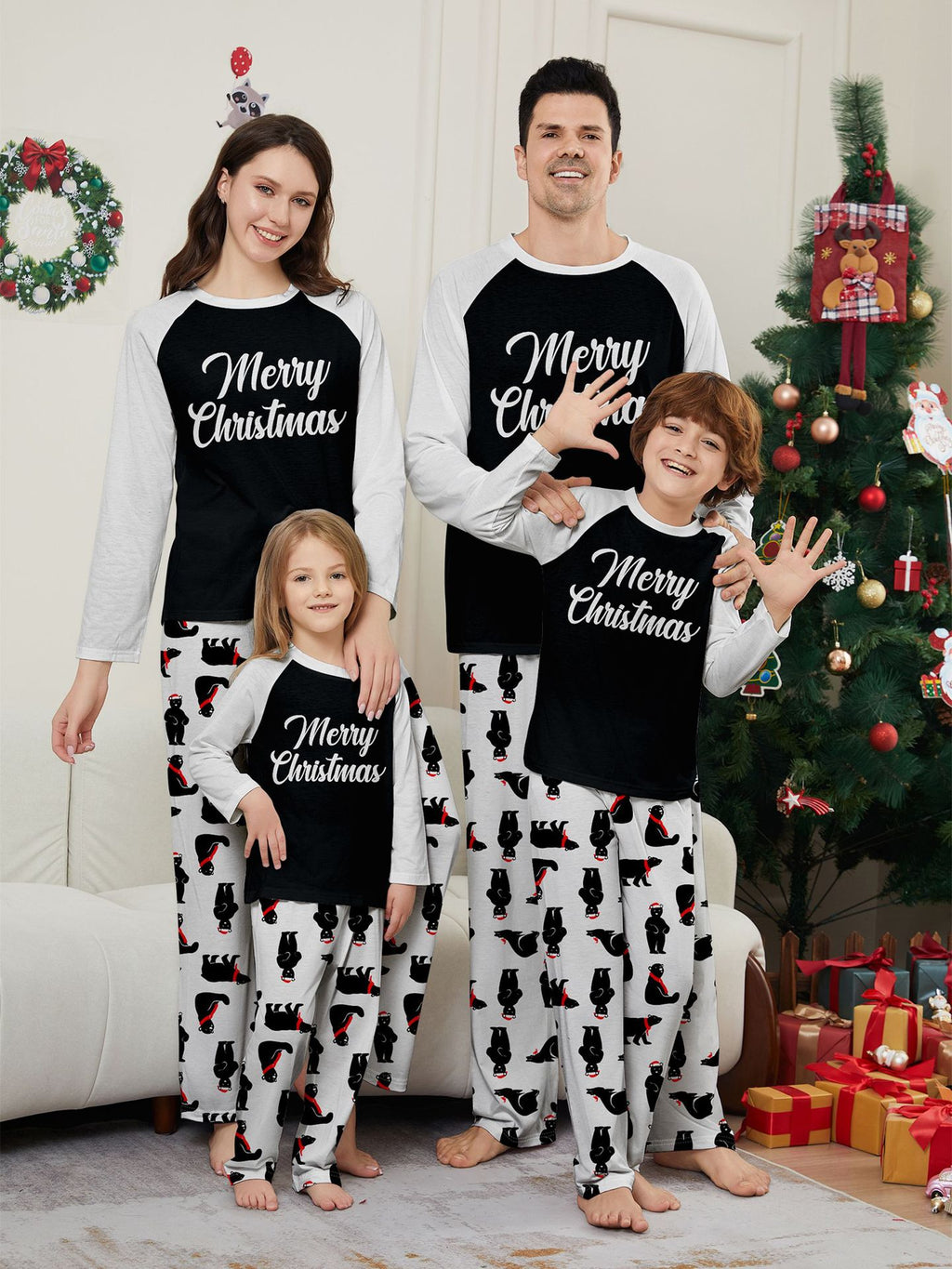 Christmas Bear Letter Print Family Matching Pajamas Sleepwear