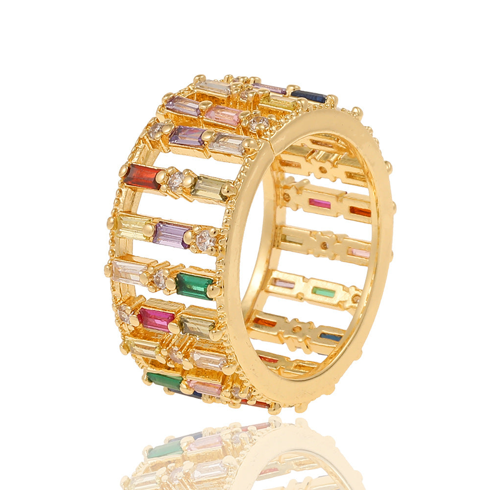 Coloful Rectangular Zircon Prayer Hand Rings For Women Gold Color Stainelss Steel Ring