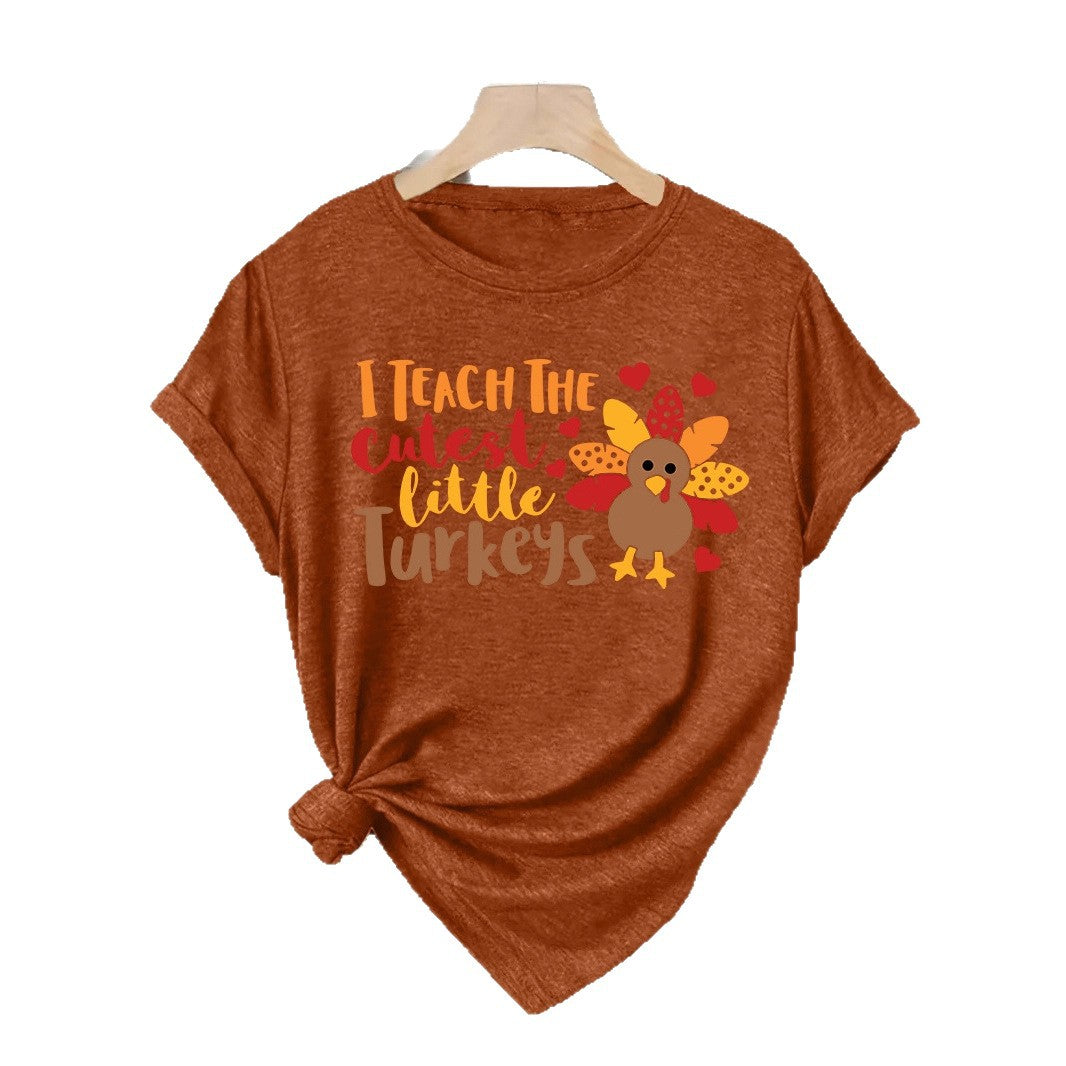 T-shirt short sleeved women's Thanksgiving print