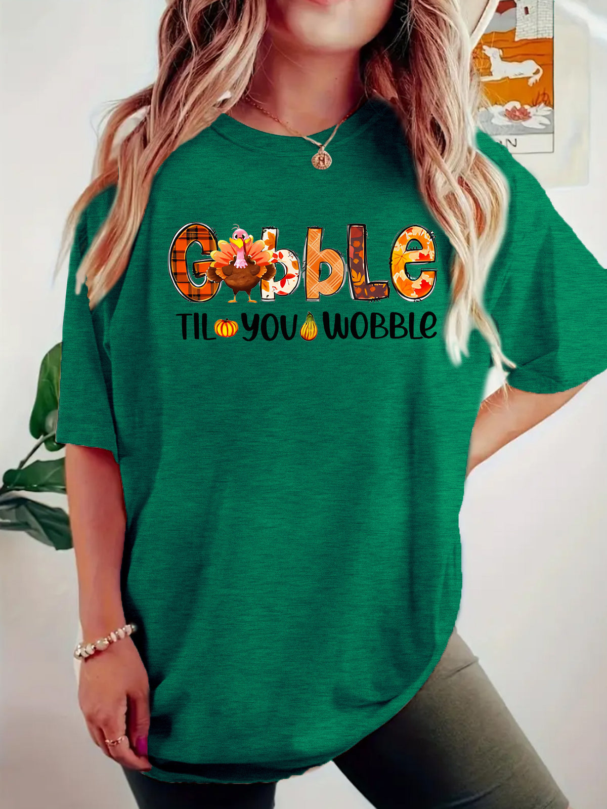Interesting turkey print round neck pullover short sleeved shirt