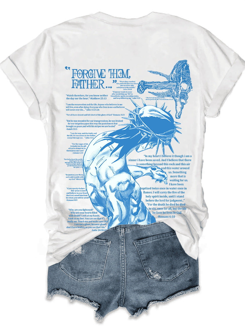 Women's Top Round Neck Jesus Letter Short Sleeve T-Shirt