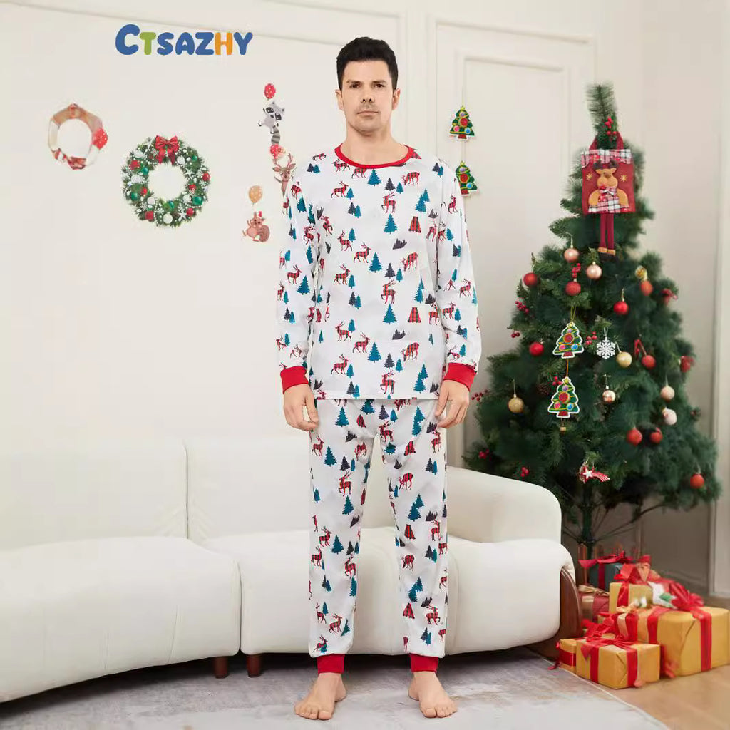 Christmas Tree Deer All-Over Print Christmas Family Matching Pajamas Printed Sleepwear