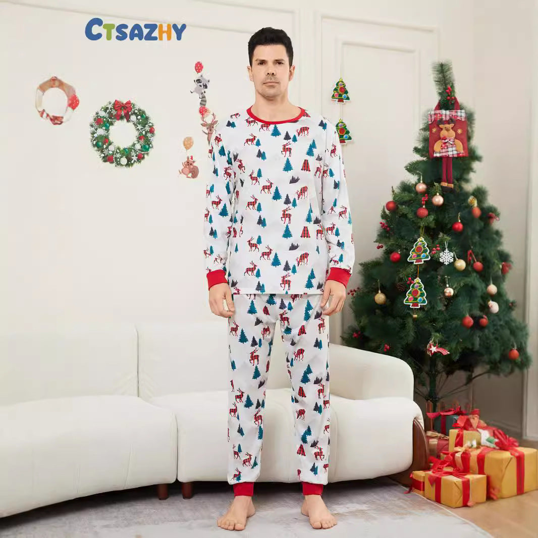 Christmas Tree Deer All-Over Print Christmas Family Matching Pajamas Printed Sleepwear