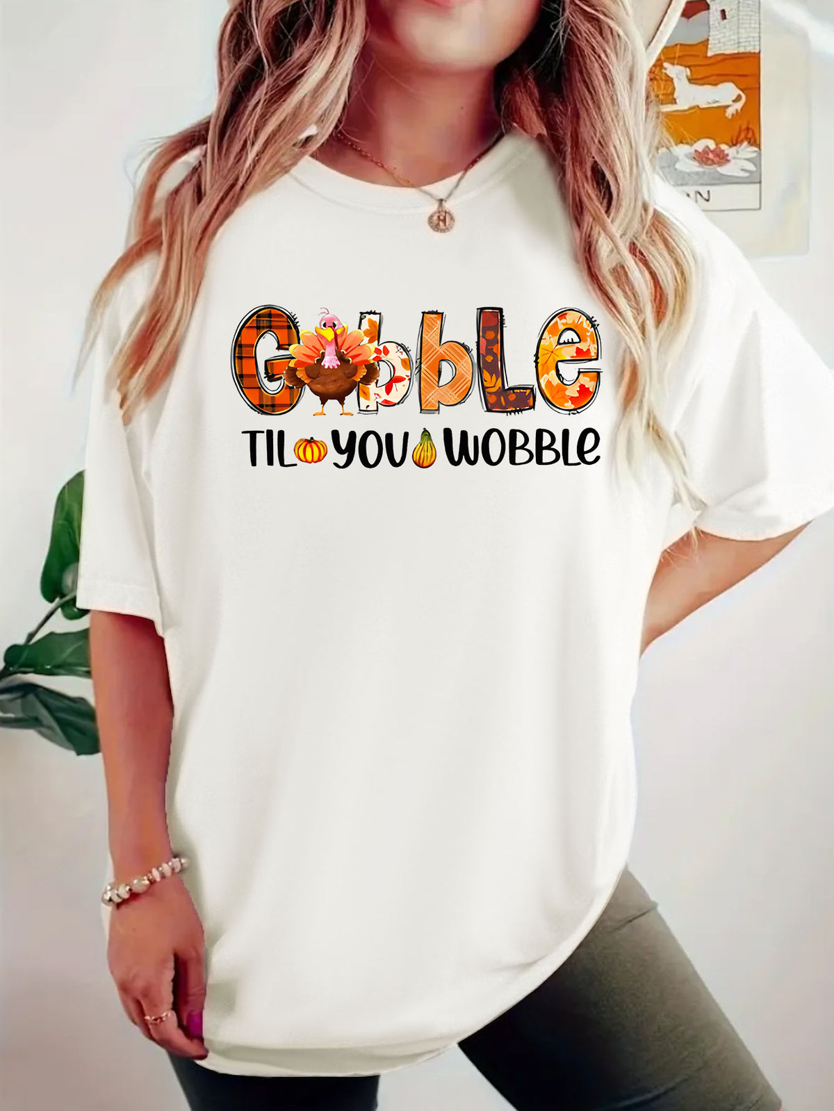 Interesting turkey print round neck pullover short sleeved shirt