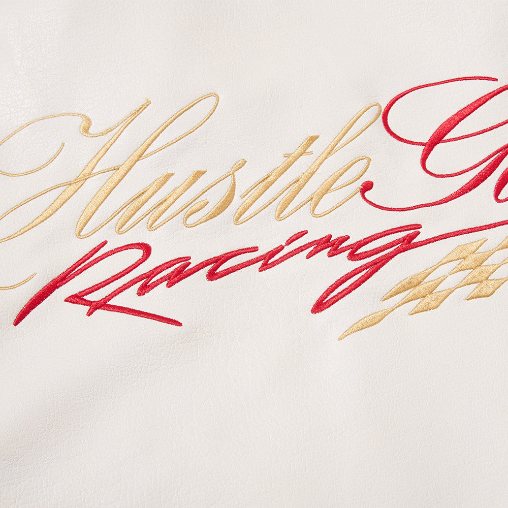 Embroidered PU leather jacket with letters