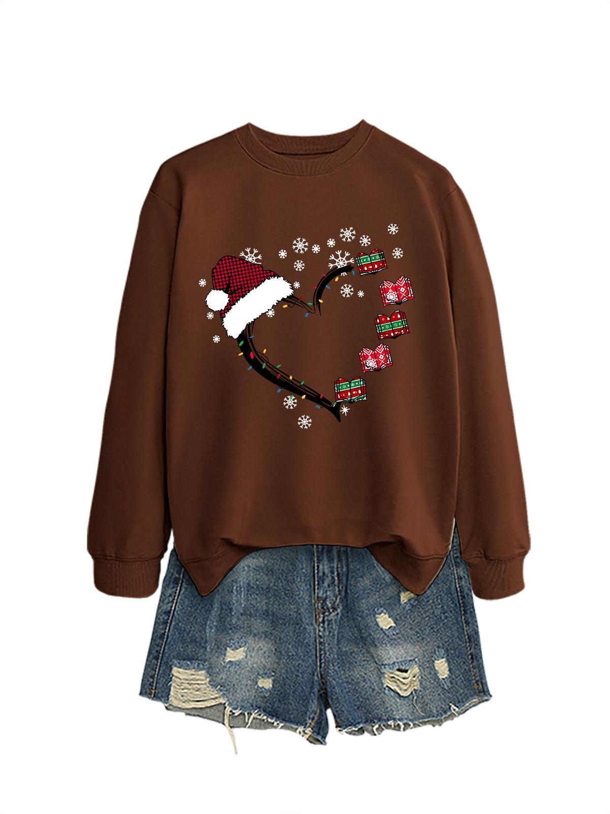 Christmas hat snowflake heart-shaped book colorful lights hoodie