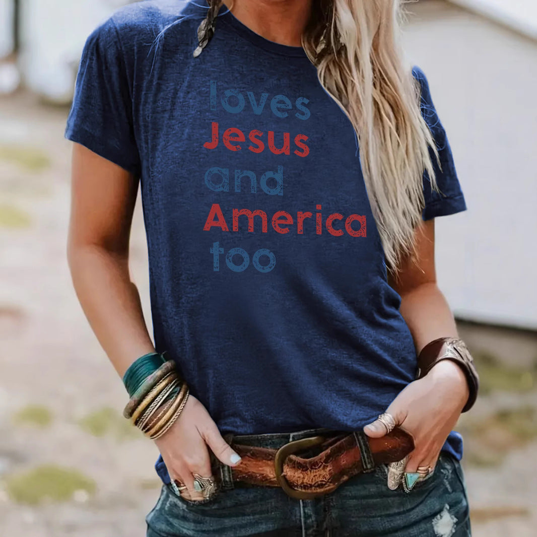Short sleeved t-shirt loves Jesus and America too