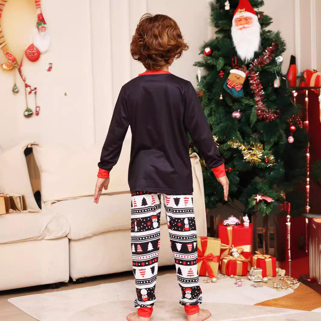 Christmas Family Matching Pajamas, Letter Cartoon Snowflake Print,