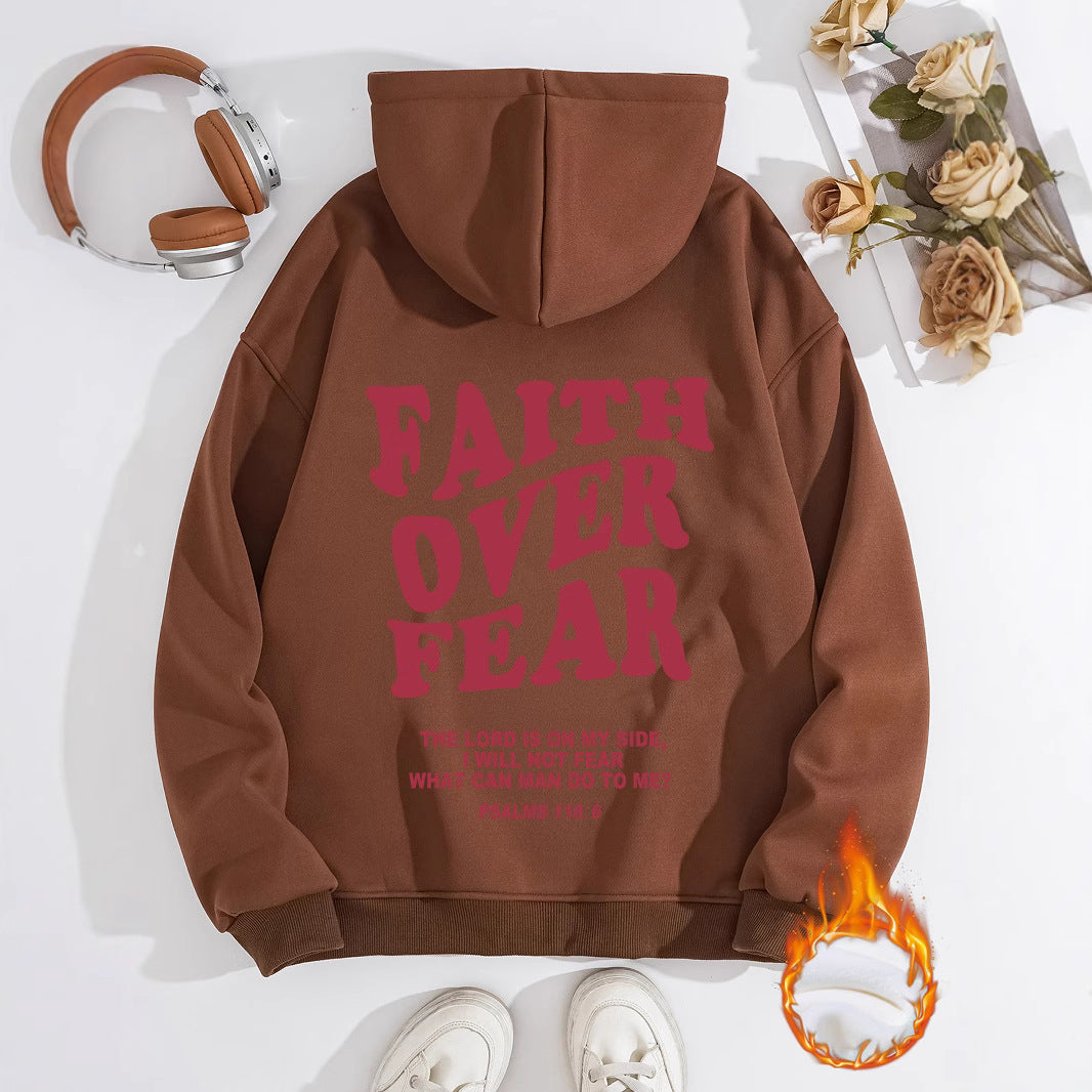 Kangaroo Pocket Hooded Long Sleeve with Thick Velvet FAITH OVER FEAR