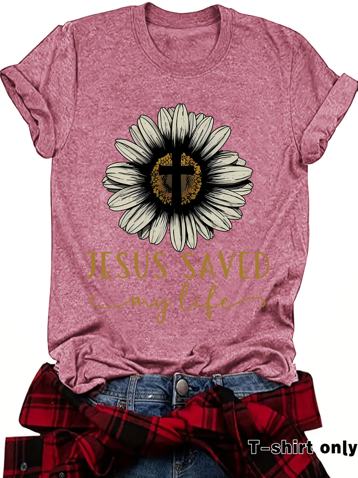 Jesus saved my life flower cross short sleeved shirt