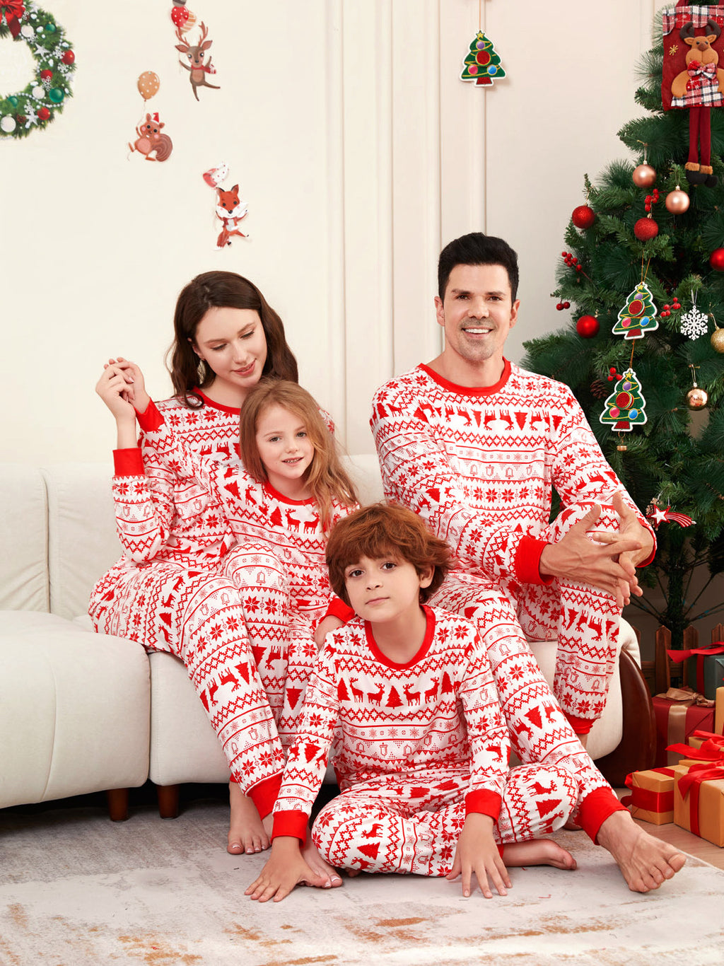 Christmas Tree Deer Snowflake Printed Family Matching Pajamas Sleepwear