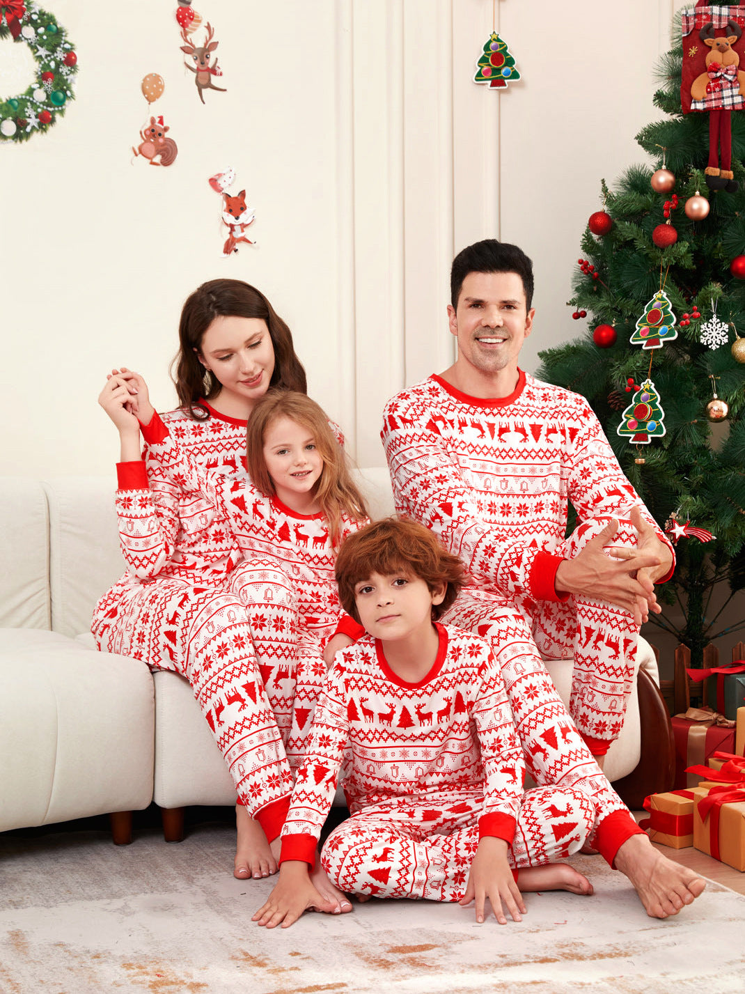 Christmas Tree Deer Snowflake Printed Family Matching Pajamas Sleepwear