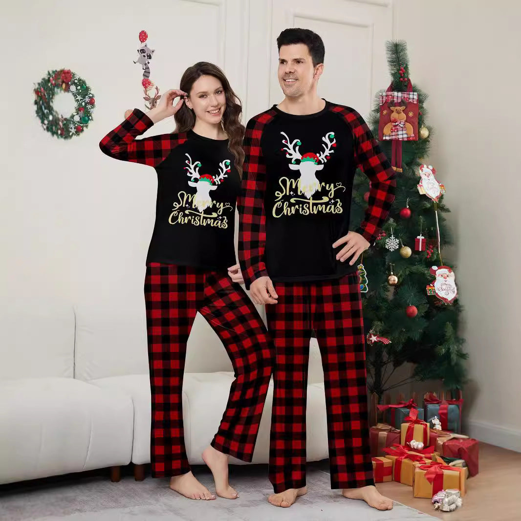 Christmas Deer Letter Plaid Print Family Matching Pajamas Sleepwear