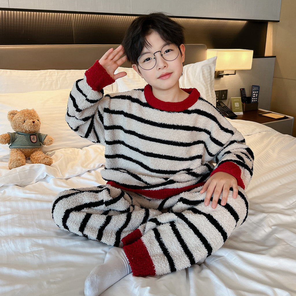 Boys Winter Coral Fleece Pajamas Thickened Flannel Loungewear