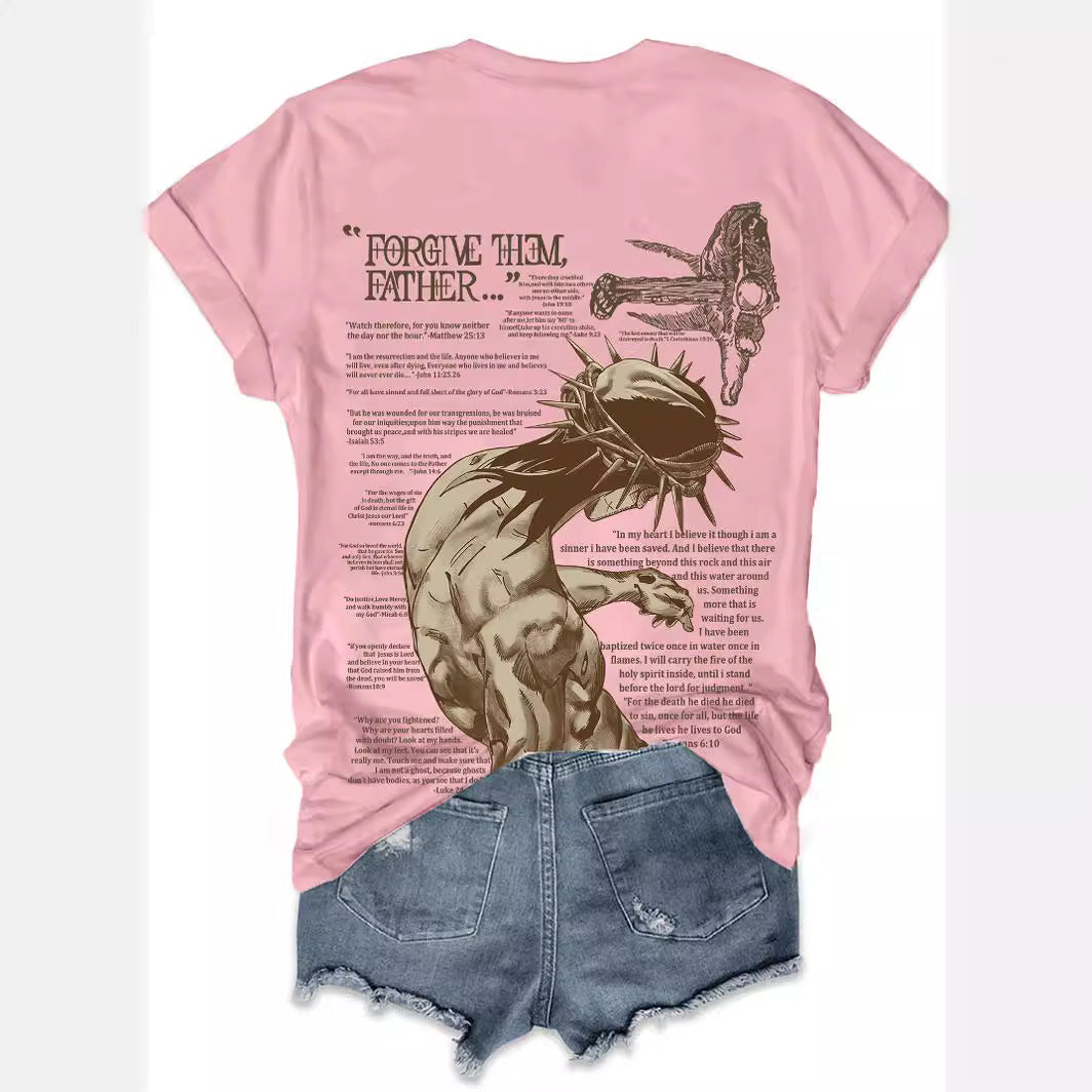 Women's Top Round Neck Jesus Letter Short Sleeve T-Shirt