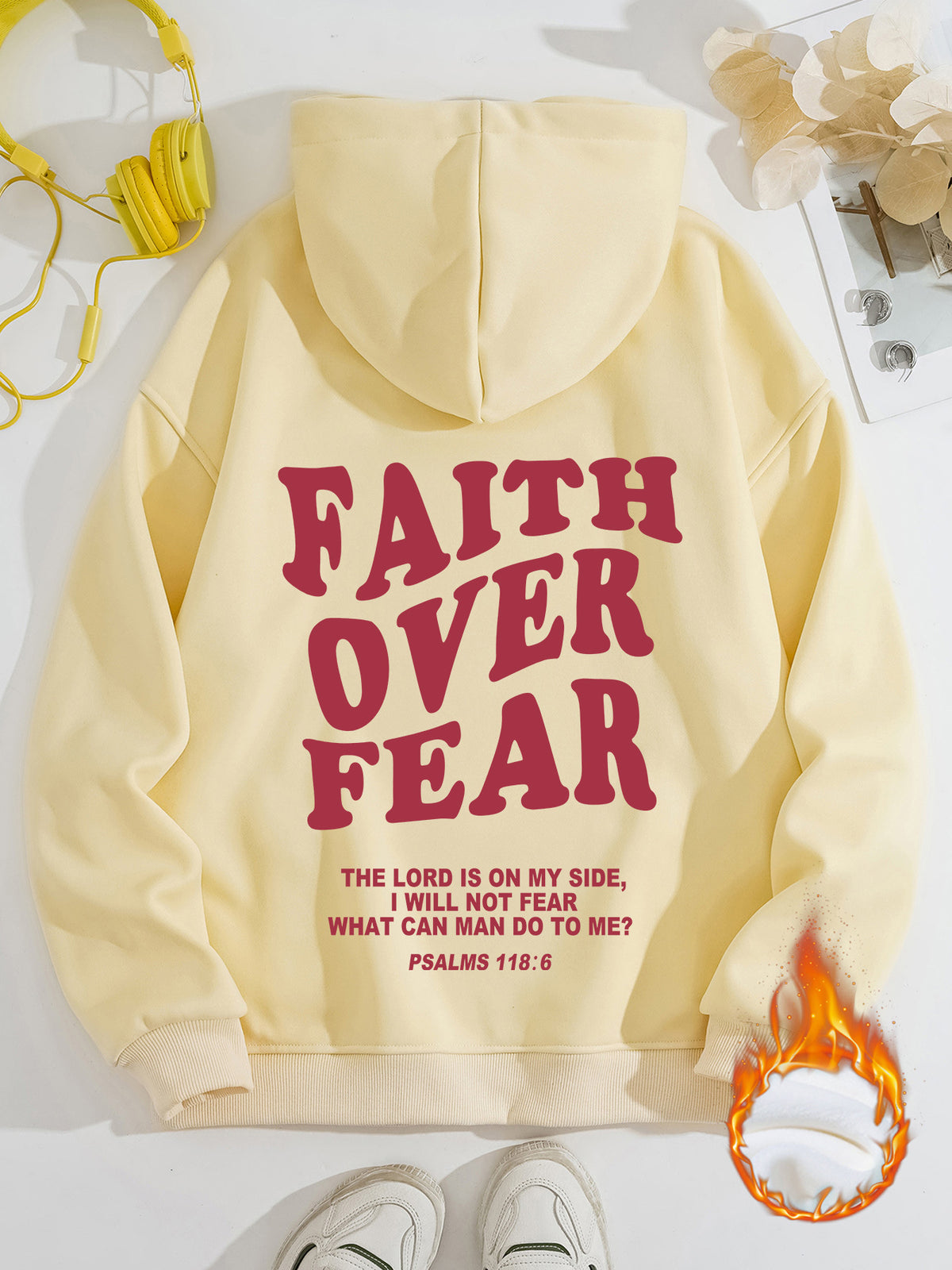 Kangaroo Pocket Hooded Long Sleeve with Thick Velvet FAITH OVER FEAR