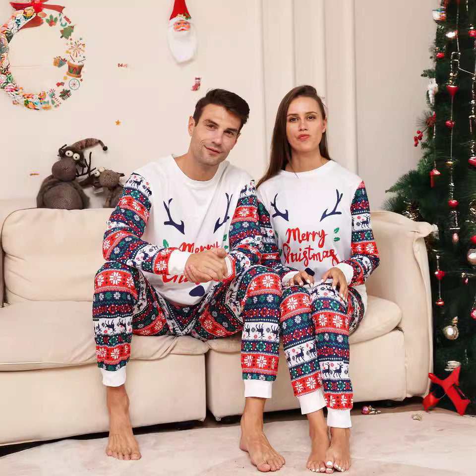 Christmas Family Matching Pajamas with Snowman, Flower, Deer and Letter Print, Comfortable Home Wear