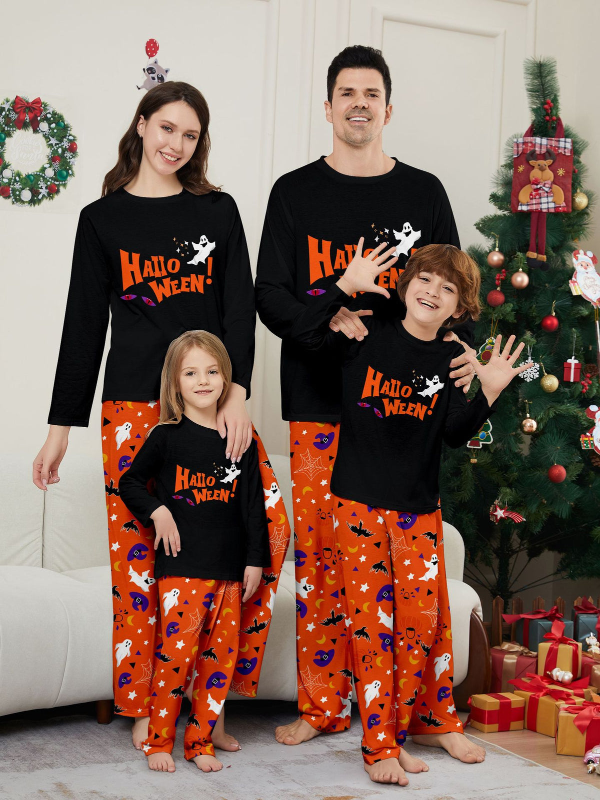 Christmas Family Matching Pajamas New Letter Ghost Star Halloween Print Home Wear Sleepwear