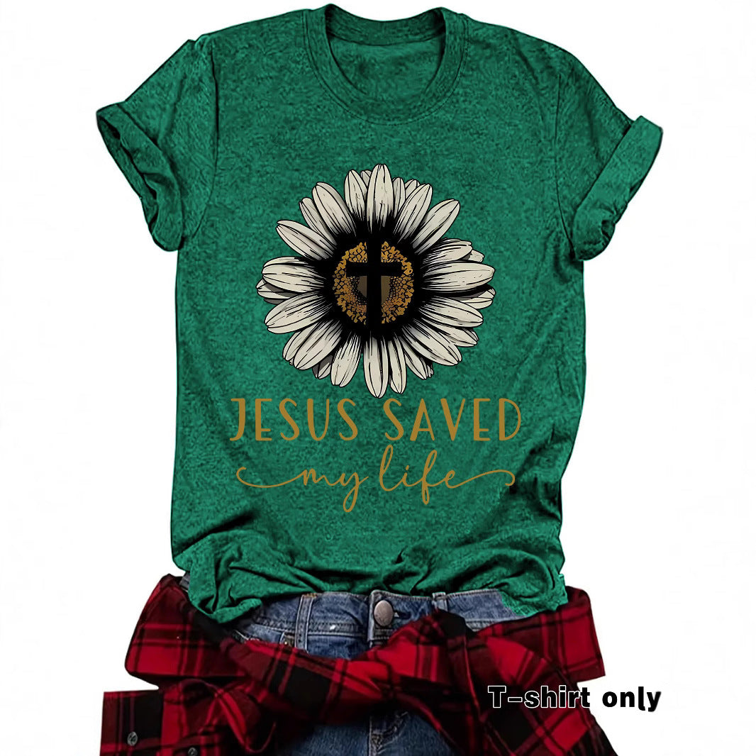 Jesus saved my life flower cross short sleeved shirt