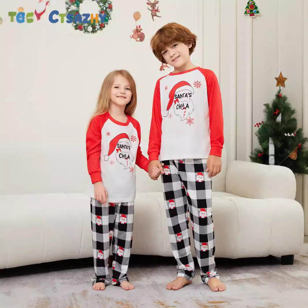 Christmas Santa Claus Letter Plaid Christmas Family Matching Printed Loungewear Pajamas