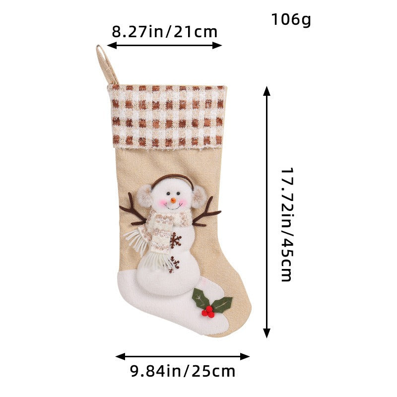 Christmas Decorations Large Christmas Socks Gift Bag Snowman Christmas Socks Checkered Striped Sock Mouth Christmas Tree Pendant
