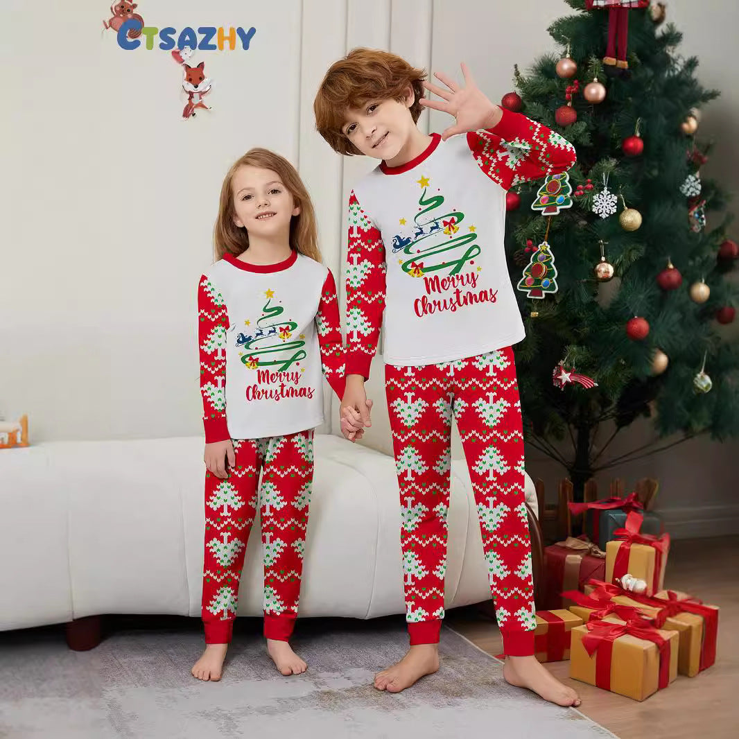 Deer Letter Christmas Tree Christmas Family Matching Printed Home Wear Pajamas