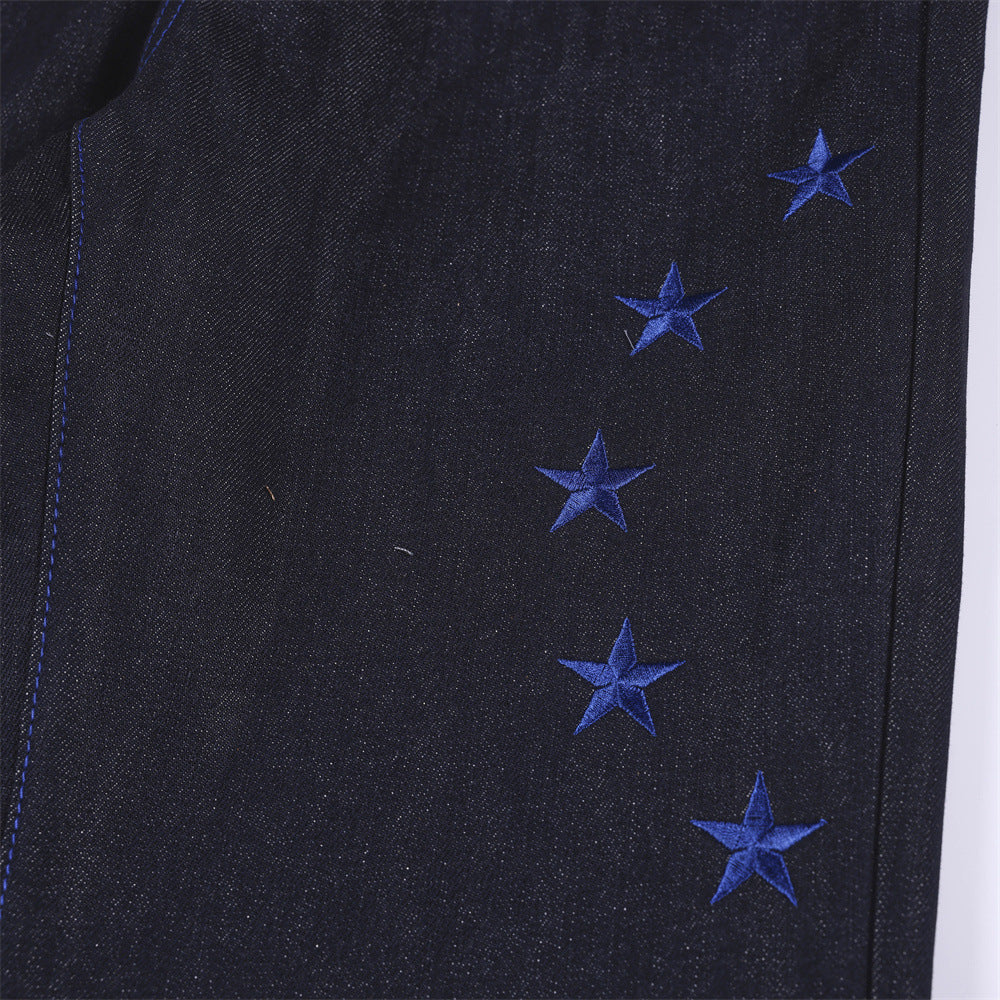 Embroidered wide leg jeans with letters